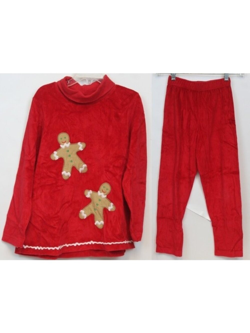 Kellys Kids Red Velour 2pc Outfit Gingerbread Men sz 6 Baking Xmas Cookie Holida